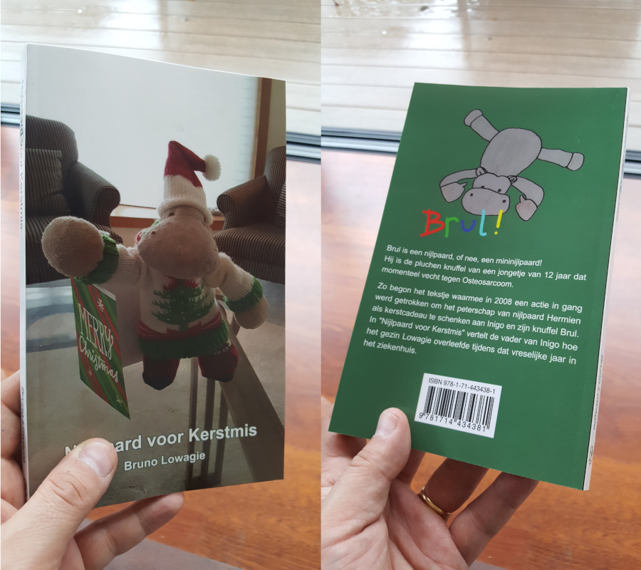Kaft van "Nijlpaard voor Kerstmis" (voor- en achterkant)