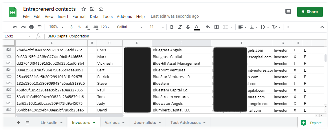 Google Sheets: contact addresses