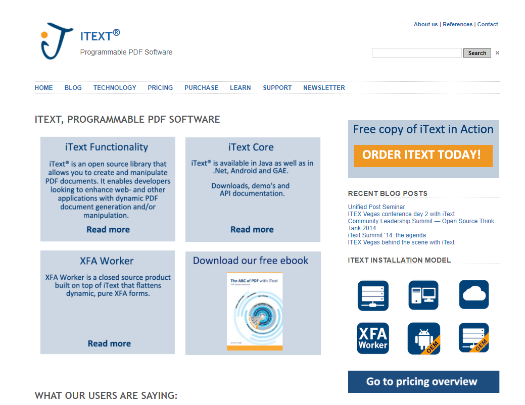 iText website in 2014