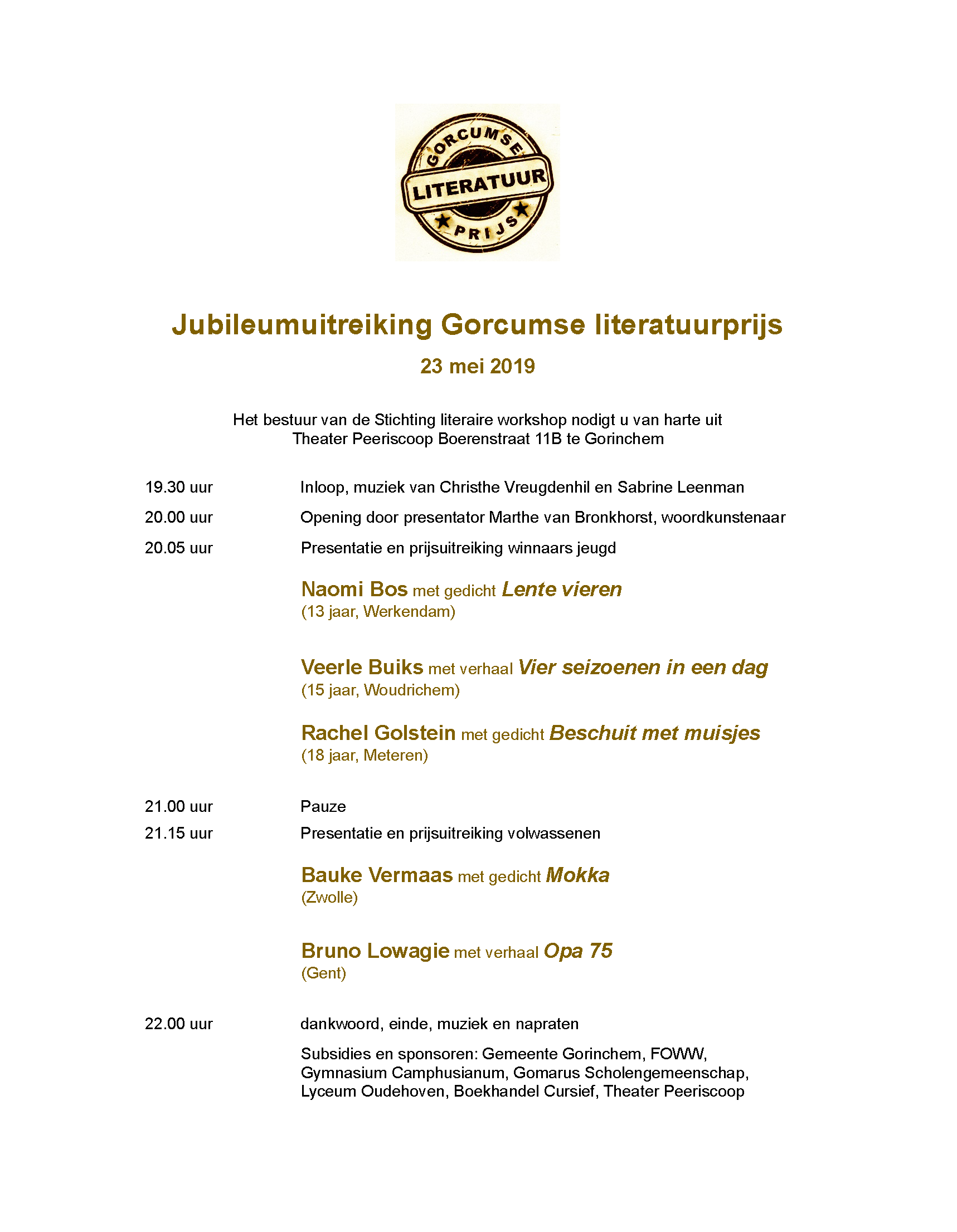 Programma Gorcumse Literatuurprijs