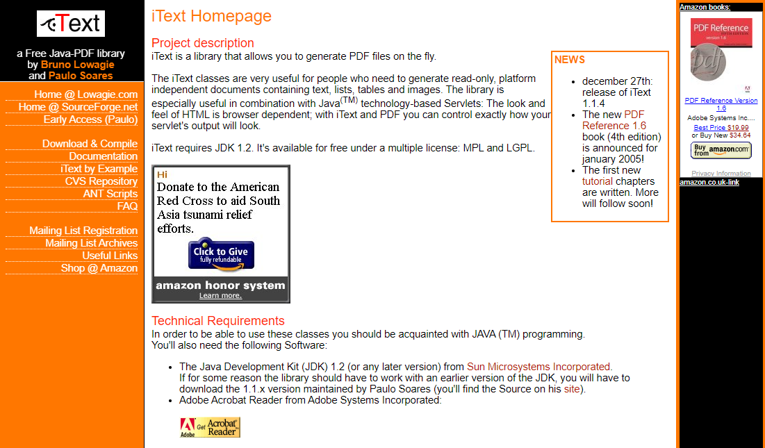 iText website in 2004