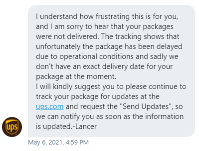 UPS message