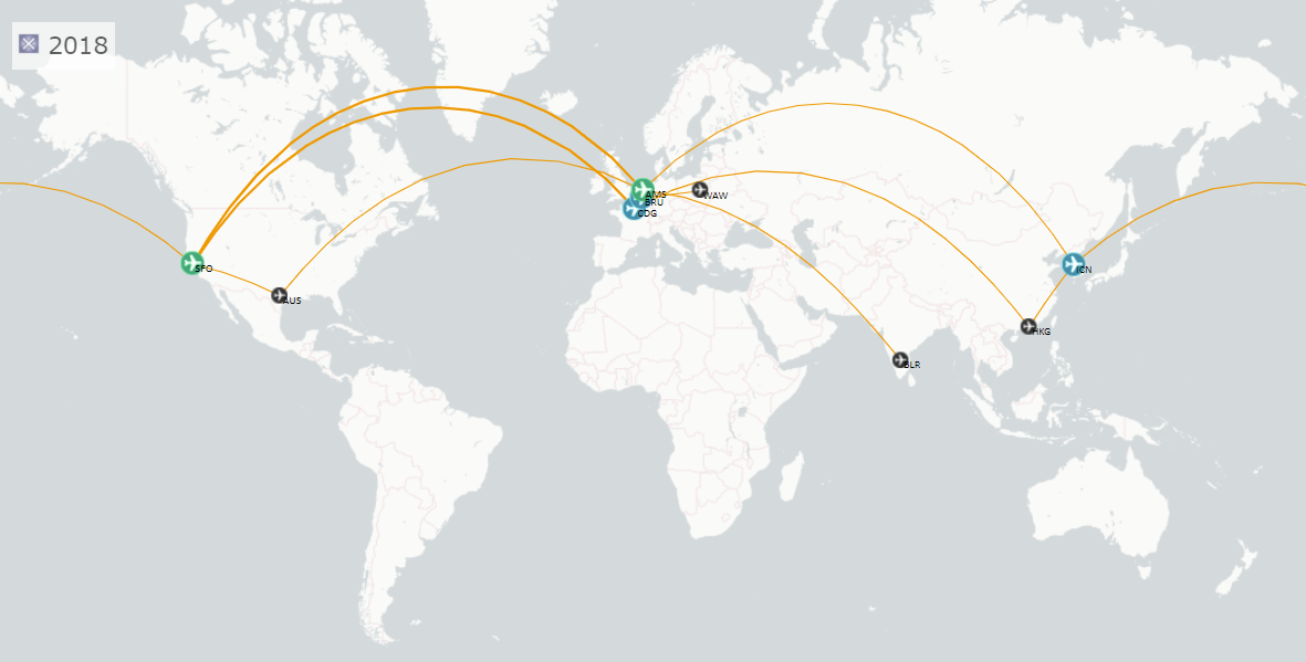 Openflights map travels 2018